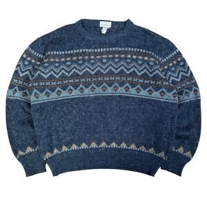 Saks Fifth Avenue Vintage Wool Blend Fair Isle Sweater Made in Italy Blue Mens M
